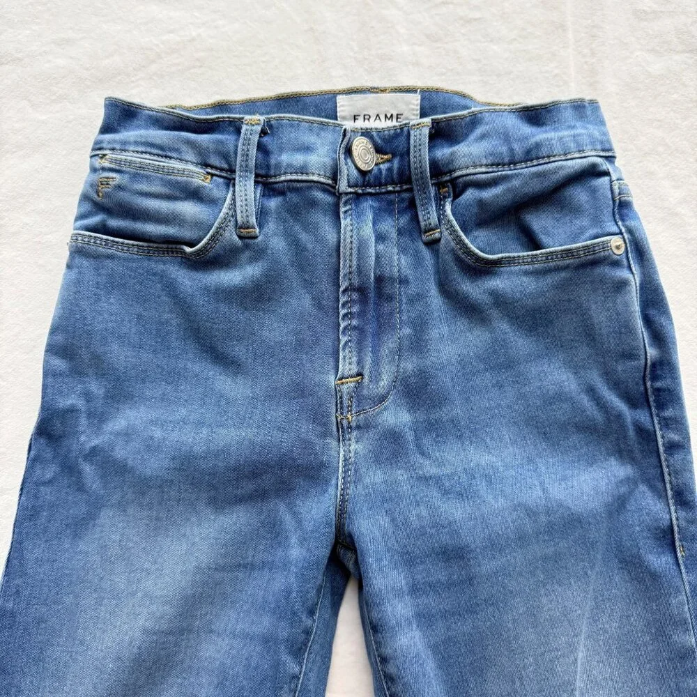 Frame Denim Le High Flare Jeans Light Wash Distressed Hem Size 24 - Picture 4 of 11